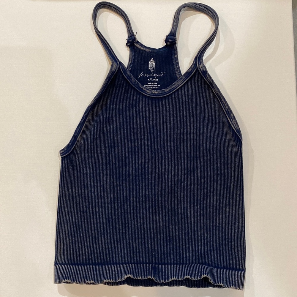 Free People Happiness Runs Crop Top Mineral Wash Vintage Navy Blue NWOT M/L
